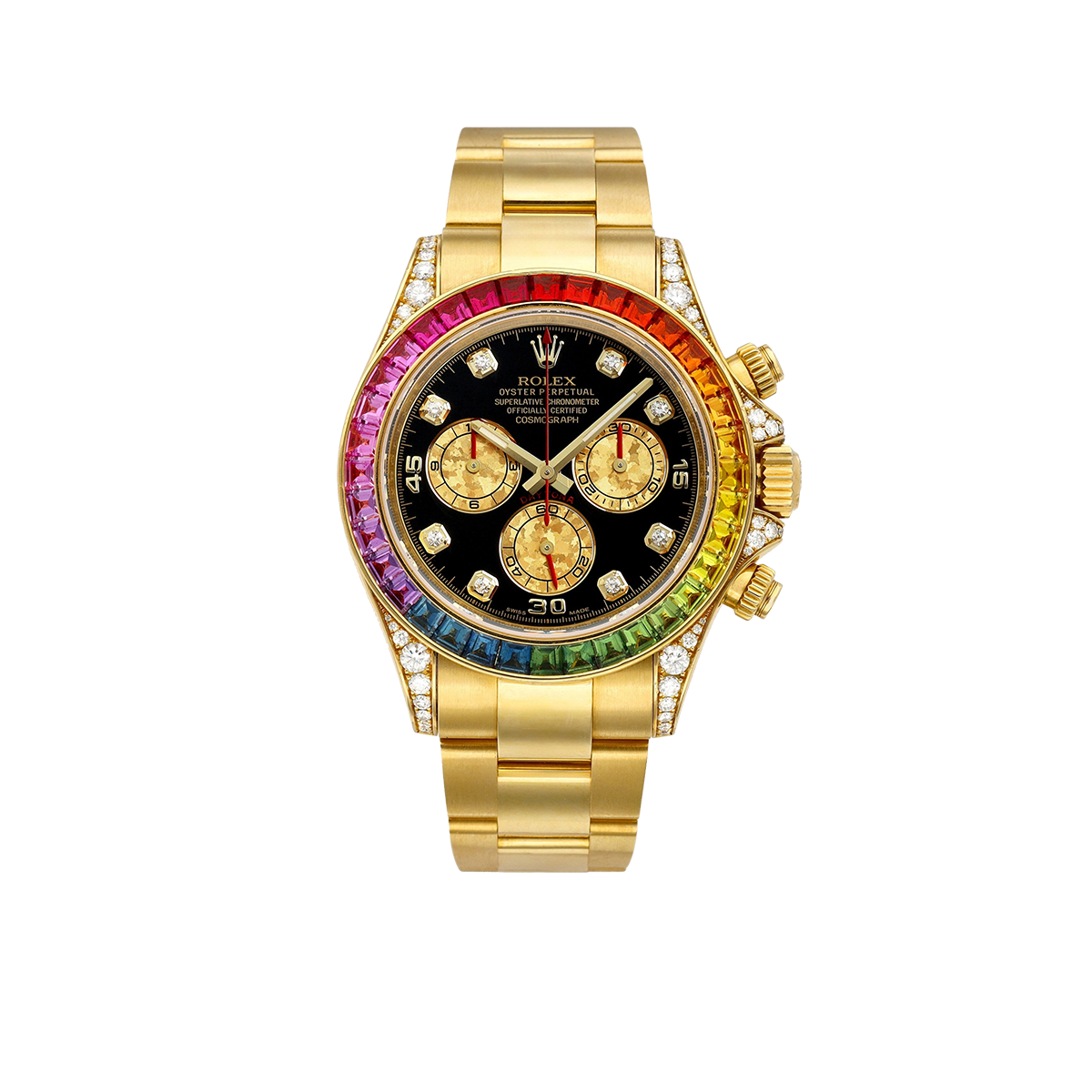 Rolex Daytona 116598RBOW ‘Rainbow’ Yellow Gold Black Diamond Dial Sapphire Bezel
