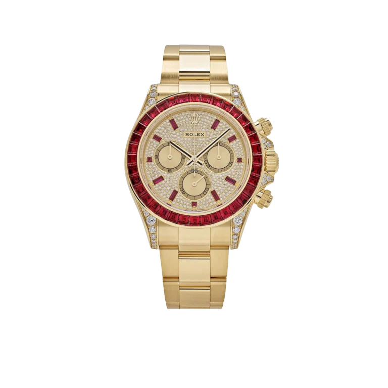 Rolex Daytona 126598TRU Yellow Gold Ruby Bezel Diamond Pave Dial